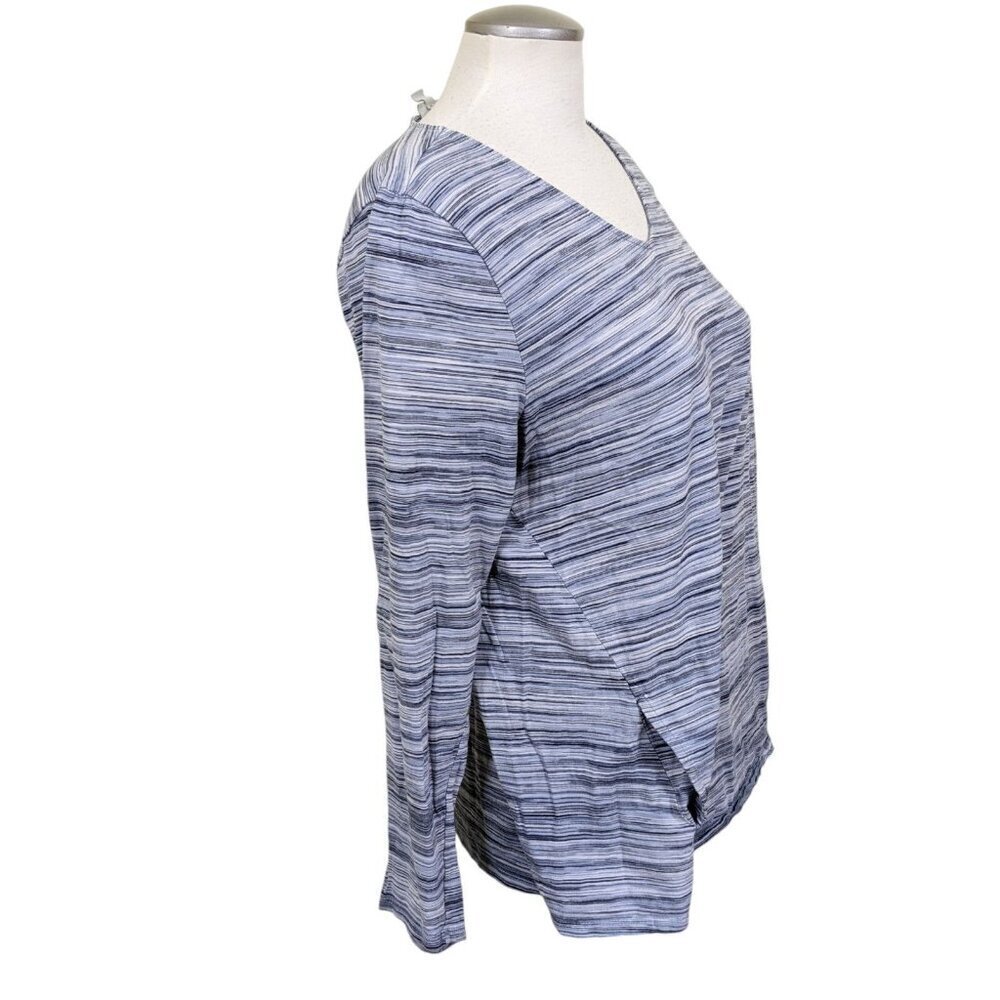 Pure Jill Pullover Top Womens Size L Gray Cotton Striped Long Sleeve Pockets - Picture 2 of 6
